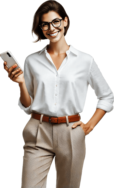 Mulher sorrindo com celular